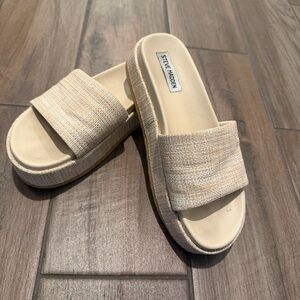 Steve Madden Raffia Platform Slide Sandals Tan Beige Women’s Size 8